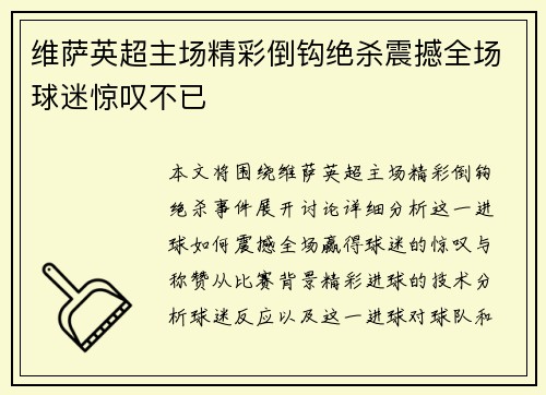 维萨英超主场精彩倒钩绝杀震撼全场球迷惊叹不已